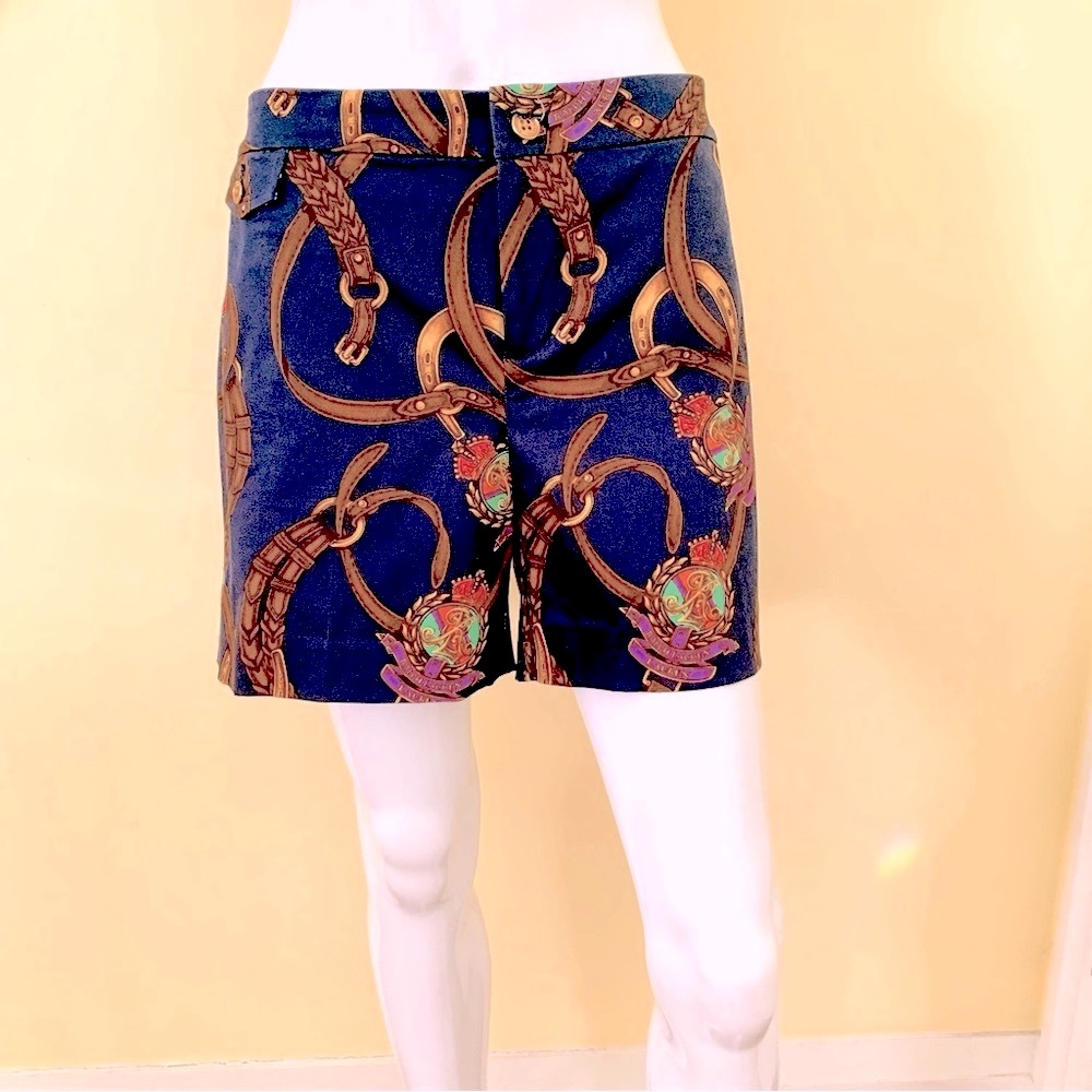 Ralph Lauren dark navy cotton shorts with Equestrian polo horse mallet print 10